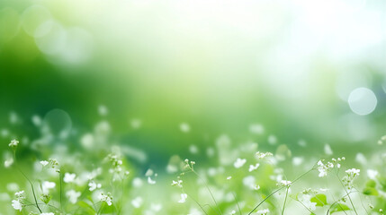 Wildflowers in fresh grass against blurred background - Ecology concept