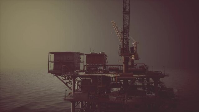An oil rig in the middle of a body of water