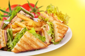 Tasty fresh sandwich with ham and cheese