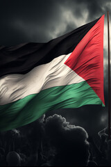 Palestine flag Palestinian on dark clouds Generative Ai