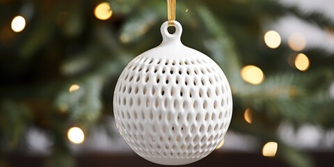 A simple yet stunning white porcelain ornament, embellished with tiny raised dots and a glossy finish, adding subtle elegance to any festive decor.
