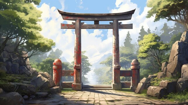 Illustration of torii gate with anime style