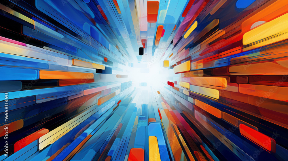 Poster A vibrant and dynamic artwork featuring an array of colorful lines and shapes