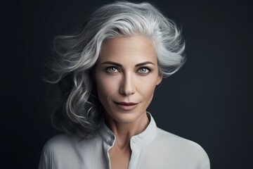 Portrait of a beautiful old woman with gray hair. skin care