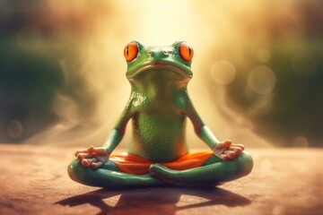 Vibrant frog practicing mindfulness, yoga pose, resolution for the new year. Generative AI