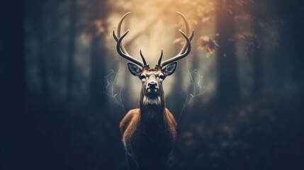 Wild deer isolated nature blurred background. AI generated image