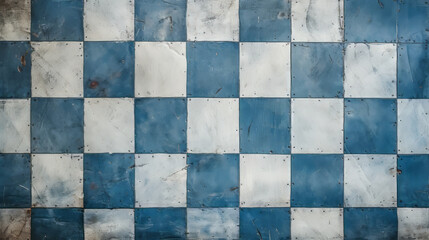 Fototapeta premium A patterned wall with blue and white checkered tiles