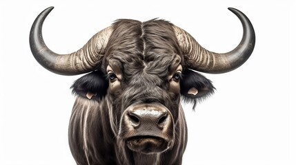 Big old Cape Buffalo Bull isolated white background. AI generated image