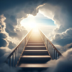 Stairway to Heaven with Bright Sun Light and Clouds