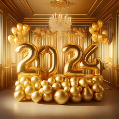 Golden Numbers and Big Balloons for New Year 2024