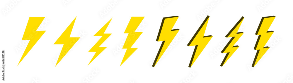 Poster flash lightning bolt icon set. flash thunder bolt icon. electric power vector icons - lightning ener