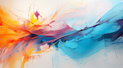 A vibrant abstract artwork featuring a mix of blue, orange, and yellow hues