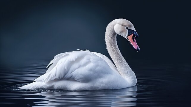 White Swan on the Lake nature blurred background. AI generated image