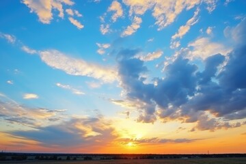 Naklejka na ściany i meble Sunset on blue sky. Blue sky with some clouds