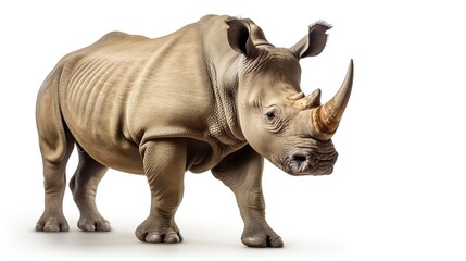 Big rhino animal isolated white background. AI generated image - obrazy, fototapety, plakaty