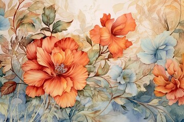 Watercolor painting of floral motif. Generative AI