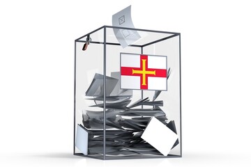Guernsey - flag on ballot box and voices - election concept