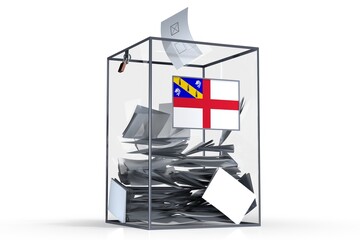 Herm - flag on ballot box and voices - election concept