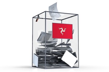 Isle of Man - flag on ballot box and voices - election concept