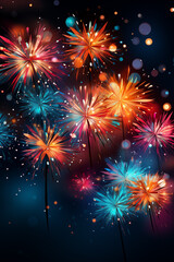Fototapeta na wymiar Colorful fireworks celebration and the midnight sky background.
