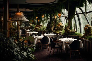 Obraz premium Ein elegantes Restaurant mit Pflanzen von innen