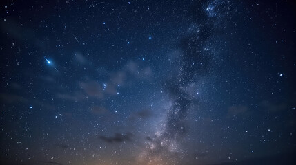 Beautiful starry night sky. Evening panorama in blue tones - obrazy, fototapety, plakaty