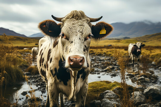 photo of a cow in the mountains