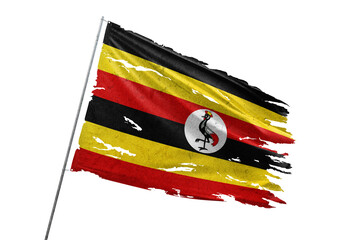 Uganda torn flag on transparent background.