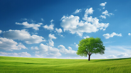 Fototapeta na wymiar green field tree and blue skygreat