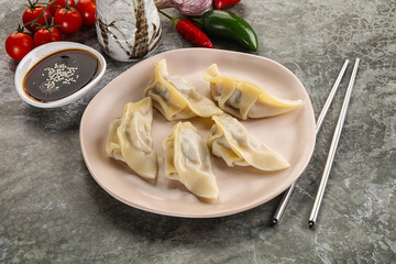 Japanese cuisine - dumplings gyoza with sauce