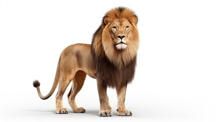 Wild lion animal isolated on white background. AI generated image