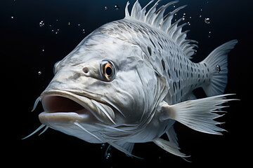 close-up of a fish, on a dark background - obrazy, fototapety, plakaty