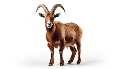 Adult goat with big horns isolated white background. AI generated image