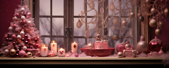 Christmas Candles - Pink Theme Background