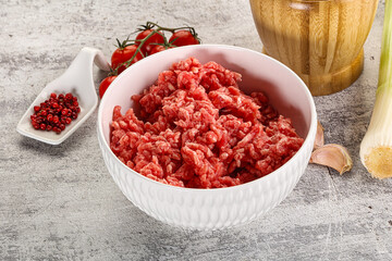 Minced beef meat in the bowl
