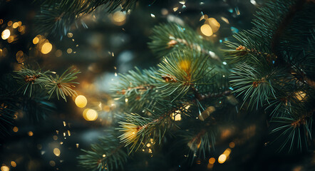holiday illumination and decoration concept - Christmas garland bokeh lights