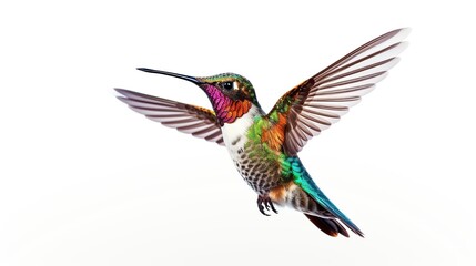 Obraz premium Beautiful flying Hummingbird on white background. AI generated image