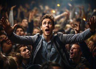 Obraz premium Rebel student shouting in a protest, generative ai