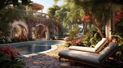 Obraz na płótnie Canvas Villa with garden. Generation AI
