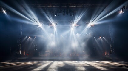 Night stage for a show with spotlights. Generation AI