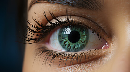 Fototapeta na wymiar A close up of a female eye with beautiful details and long eyelashes. Generative AI. 
