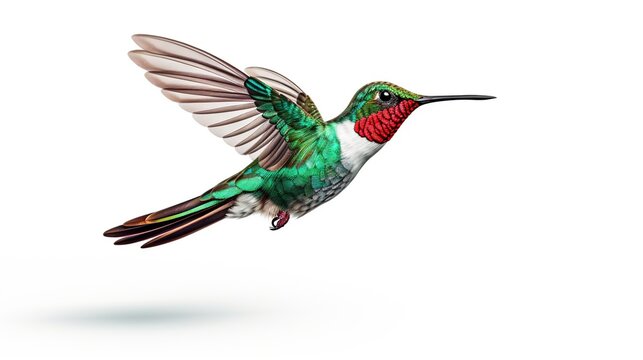 Beautiful flying Hummingbird on white background. AI generated image