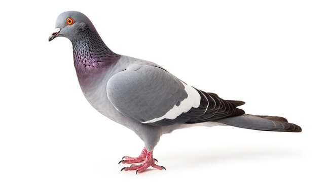 Portrait grey pigeon bird isolated white background. AI generated image