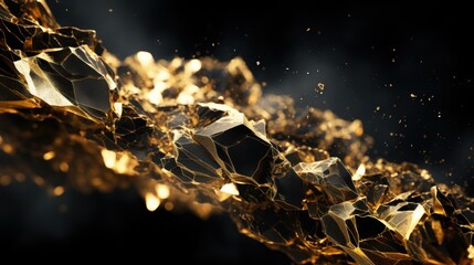 Gold and black sulfur particles mix together - obrazy, fototapety, plakaty