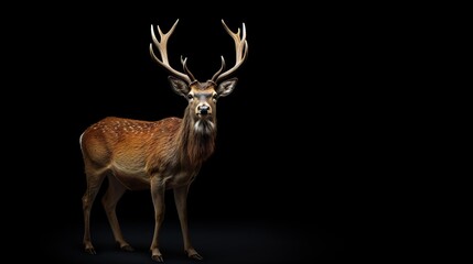Wild deer isolated black background. AI generated image