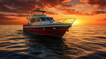 The boat glides smoothly along the coast, offering a perfect view of the stunning sunset