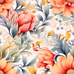 floral watercolor seamless pattern on white background 