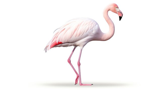 Beautiful white flamingo isolated on white background. AI generated image