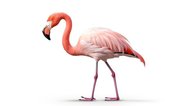 Red american flamingo in white background. AI generated image