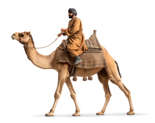 Arabian person riding a camel